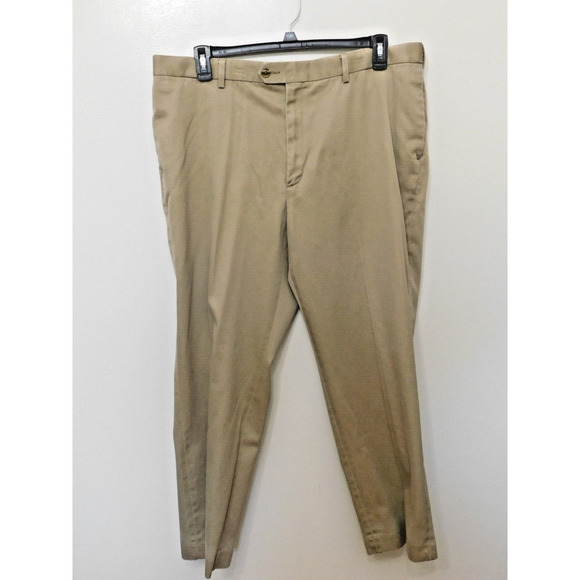 2- Perry Ellis Portfolio Tan Flex Flat Front Pants Size 40x29 - Picture 1 of 2